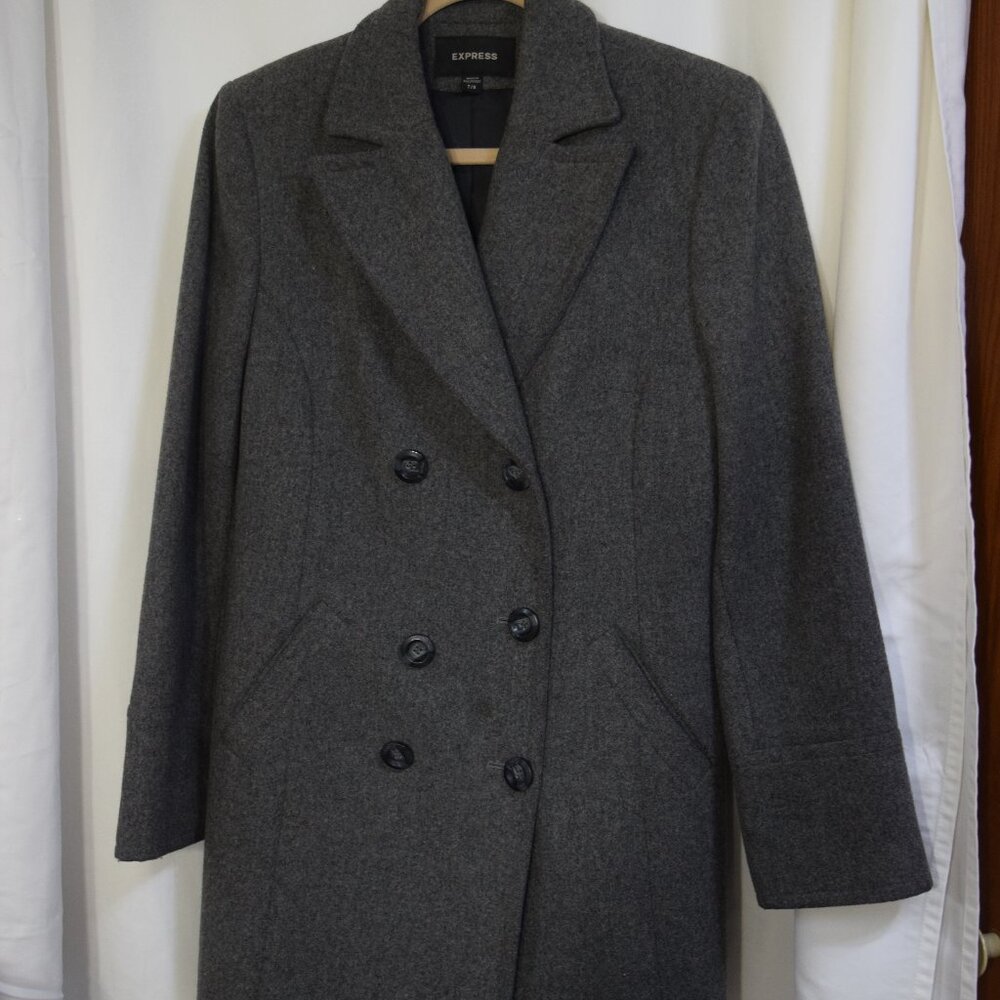 Express Womens Mid-Length Double-Breasted Wool Pea Coat Size 7/8 Gray
